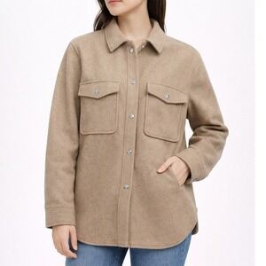 Zara Womens Camel Tan Snap Front Shacket Overshirt Jacket 2 Chest Pockets XS L/S